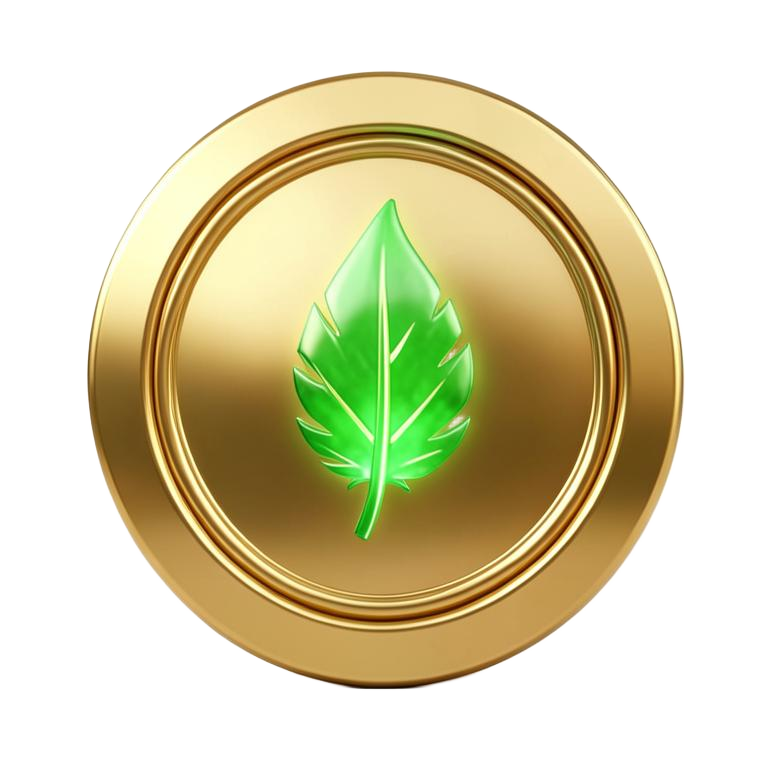 Gold $FLURRY medallion with a green leaf emblem
